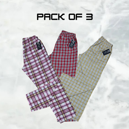 Women’s Soft Cotton Check Pants – Combo Pack of 3