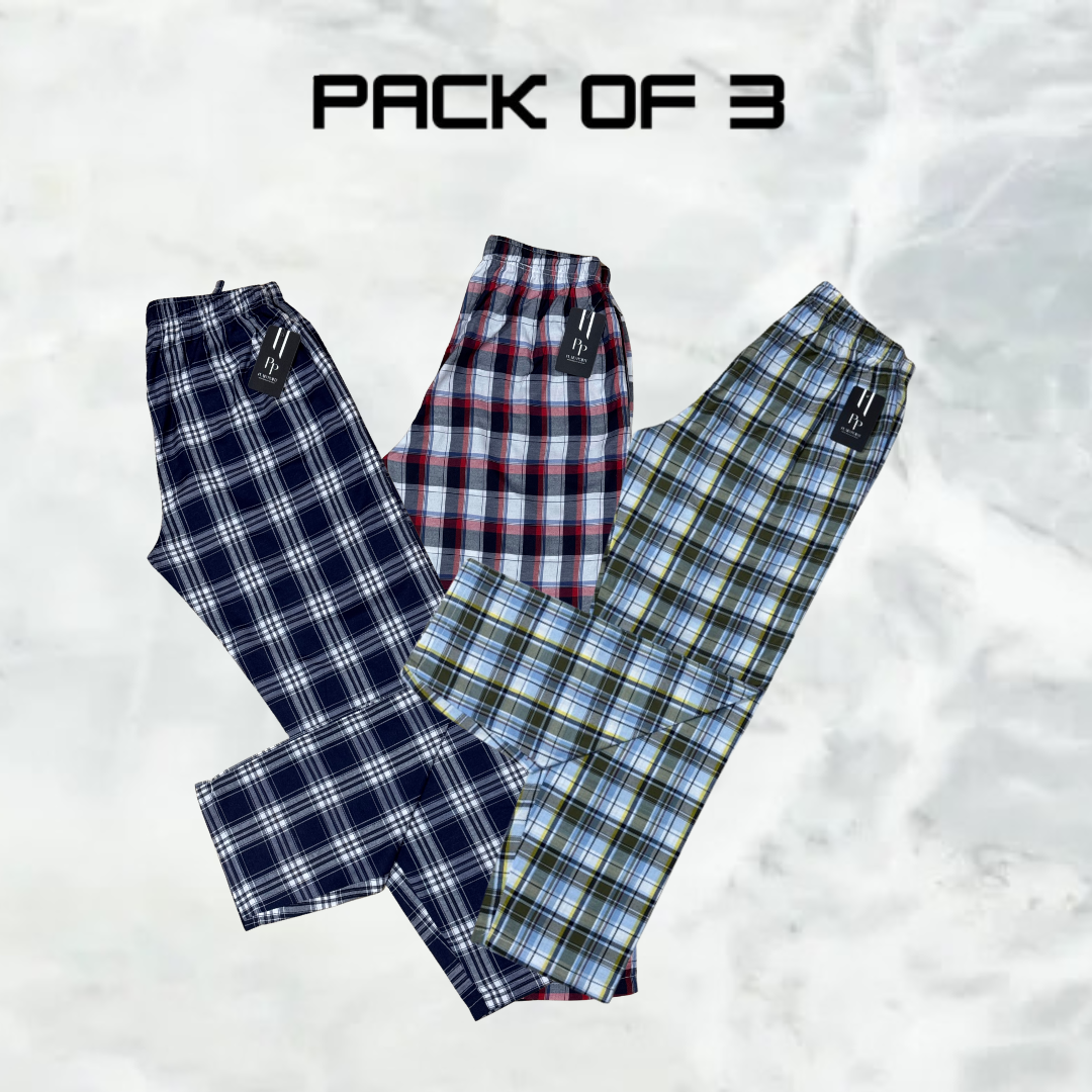 Men’s Checkered Lounge Pants – Pack of 3 | Premium Comfort Wear